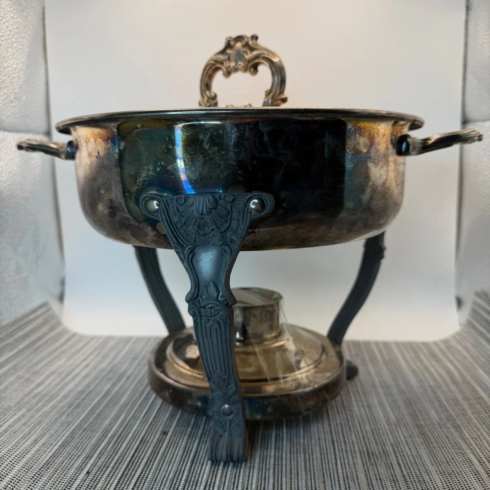 Eales 1779 Silverplate Chafing Dish Ornate Stand Water Pan Lid Victorian Style